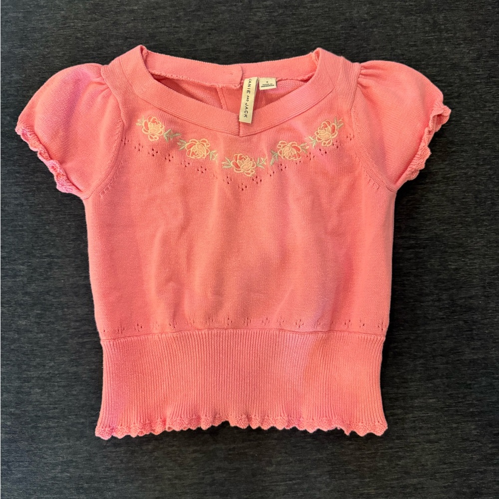Janie and Jack Pink Short Sleeve Embroidered Knit Top